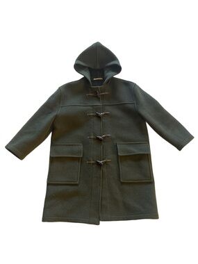 Vintage Burberry Wool Duffle Coat Toggle Hooded Jacket Olive Green Large